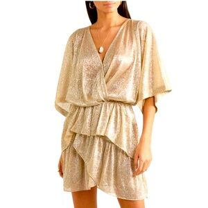 IRO gold metallic tiered dress